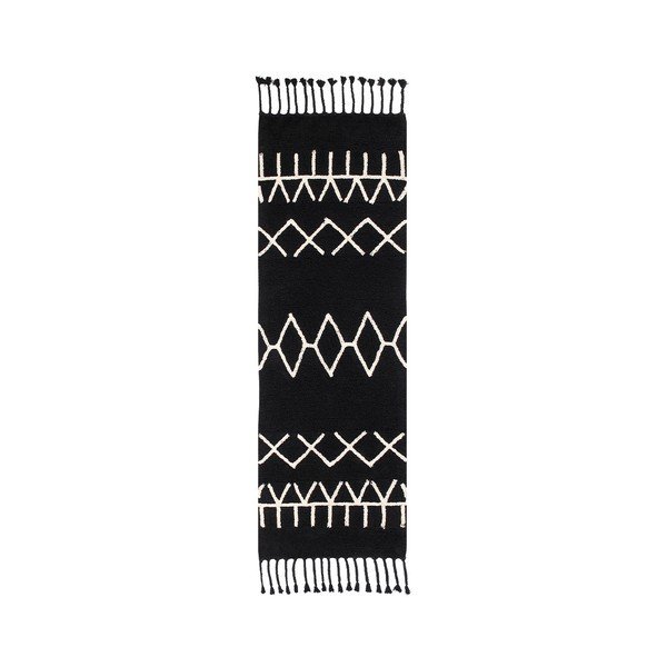 Covor tip traversă negru lavabil/țesut manual din amestec de bumbac 80x230 cm Bereber Black – Lorena Canals