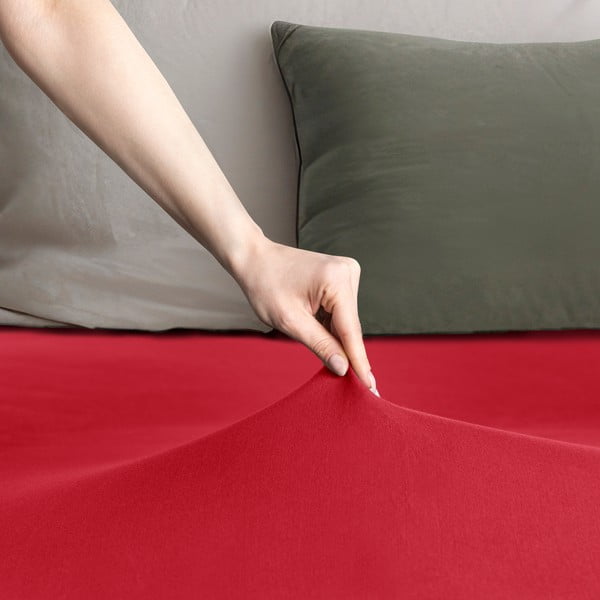 Cearceaf roșu din jerseu cu elastic 180x200 cm Amber – Restilo-image-1