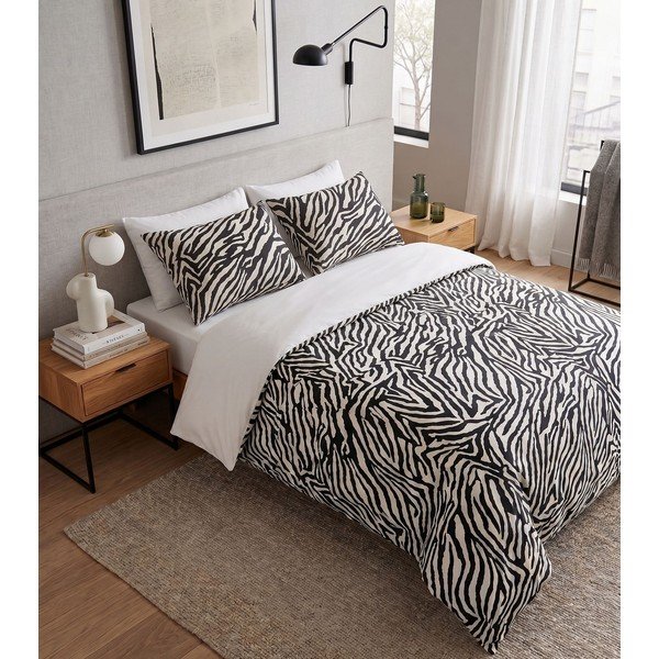 Lenjerie de pat neagră pentru pat dublu 200x200 cm Zebra – Mijolnir-image-1