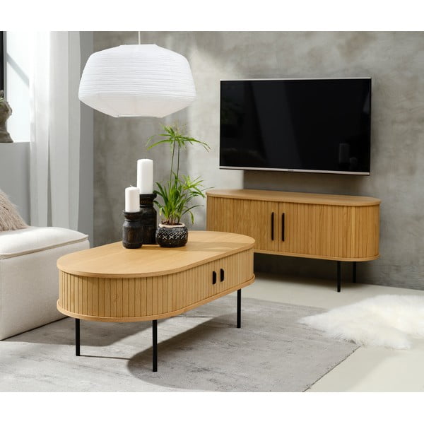 Masă TV în culoare naturală cu aspect de lemn de stejar 120x56 cm Nola – Unique Furniture-image-1