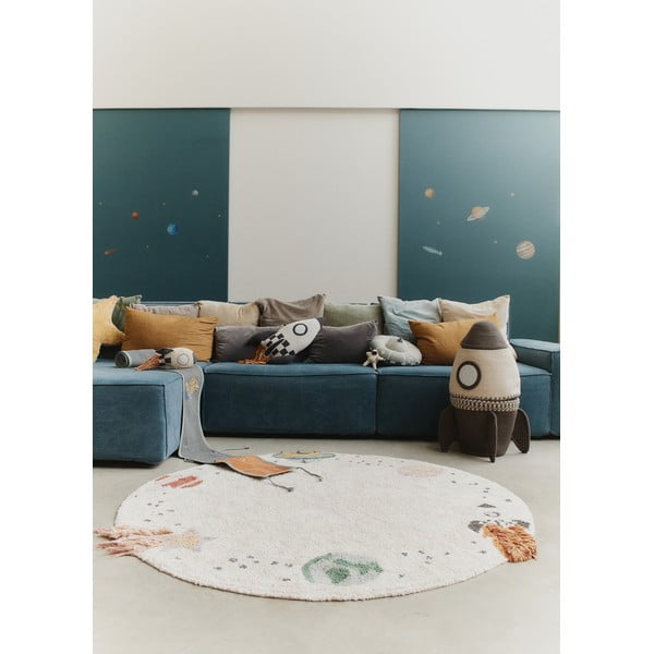 Covor de joacă pentru copii, crem, lavabil, țesut manual din bumbac ø140 cm Interstellar Journey – Lorena Canals-image-1