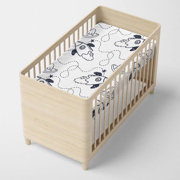 Cearceaf elastic din bumbac Mr. Fox Starspace, 70 x 140 cm, alb-negru-image-3