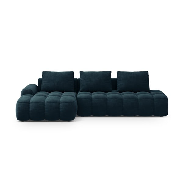 Colțar petrol extensibil/cu spațiu de depozitare cu tapițerie din catifea (cu colț pe partea stângă/cu șezlong) Linz – Cosmopolitan Design