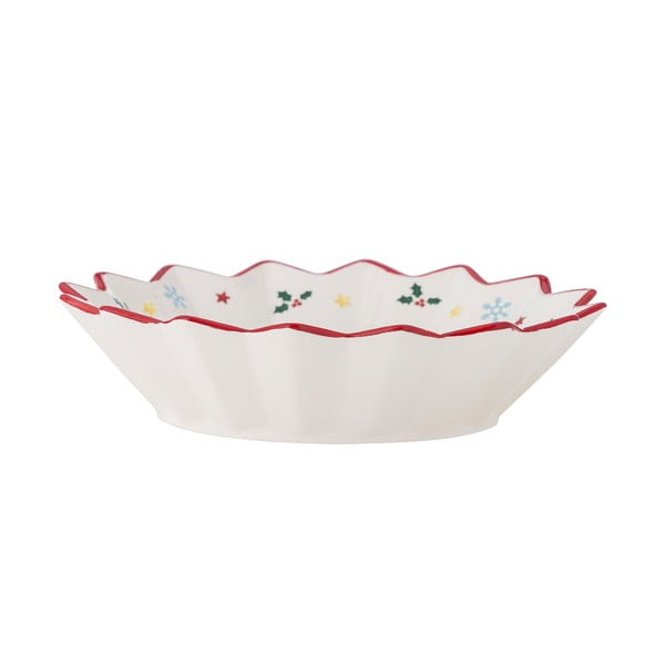 Farfurie roșie-crem pentru servire, din ceramică ø 20 cm  cu model de Crăciun Naive – Bloomingville-image-4
