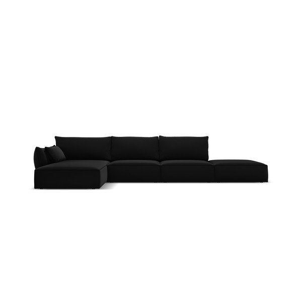 Colțar negru cu tapițerie din catifea (cu colț pe partea stângă, cu șezlong) Vanda – Mazzini Sofas