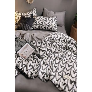 Lenjerie de pat alb/gri din bumbac pentru pat dublu/extins și cearceaf 200x220 cm – Mila Home