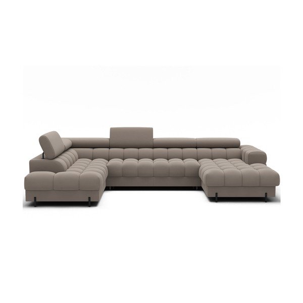 Colțar maro deschis extensibil cu tapițerie din catifea (cu colț pe partea stângă/în formă de "U") Feraria – ELTAP