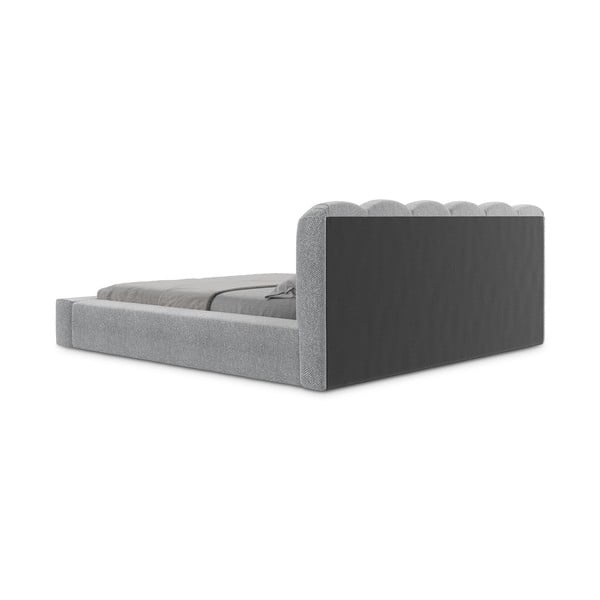 Pat matrimonial gri tapițat cu spațiu de depozitare cu somieră 140x200 cm Mano – Makamii-image-4