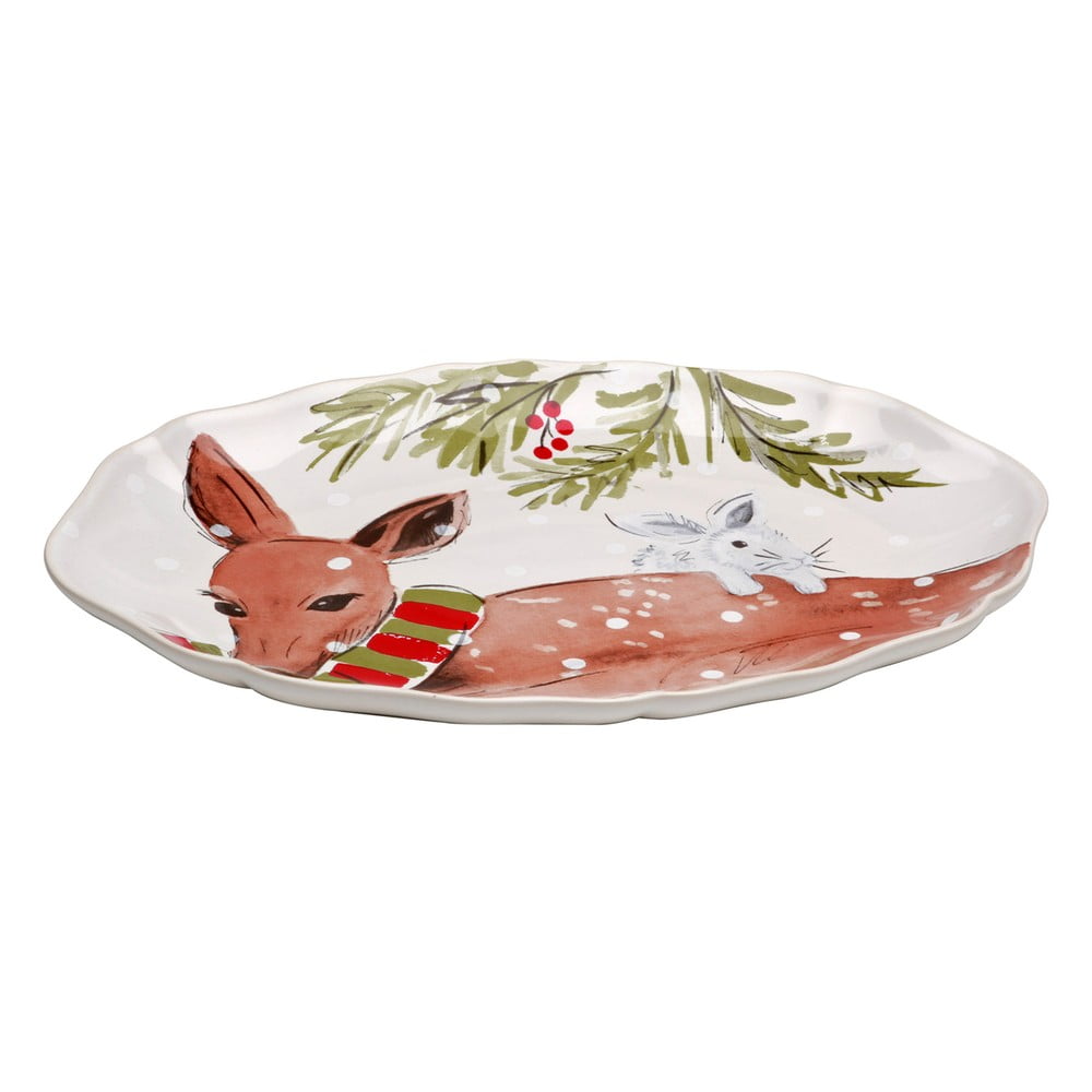 Platou din gresie cu model de Crăciun Casafina Deer Friends, 32 x 22 cm