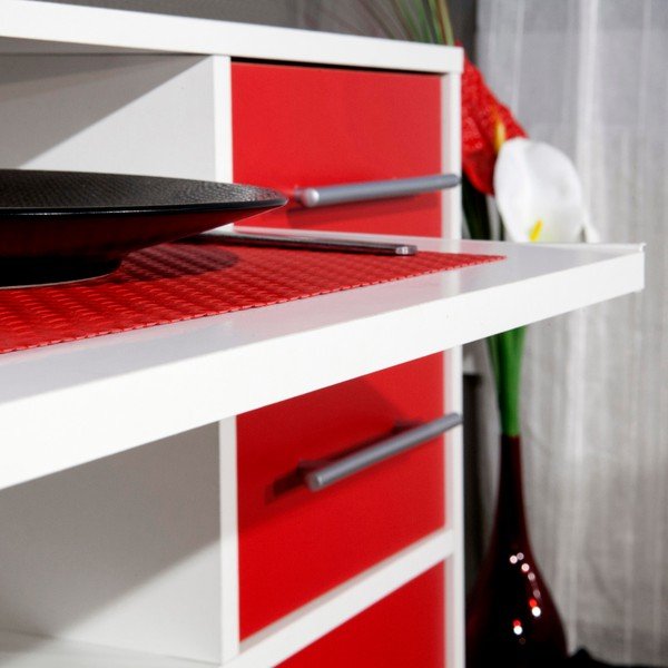 Sistem depozitare pe roți pentru bucătărie, cu rafturi TemaHome Marius, roșu - alb-image-1