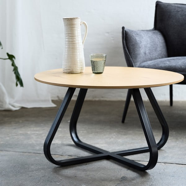Măsuță de cafea în culoare naturală rotundă cu blat cu aspect de lemn de stejar ø 80 cm Cesura – Unique Furniture-image-1