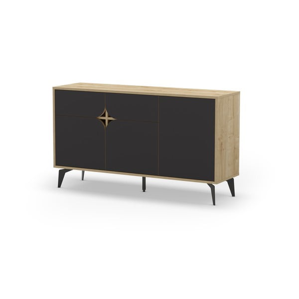 Comodă neagră/în culoare naturală joasă cu aspect de lemn de stejar 140x79 cm Nola – Marckeric-image-3