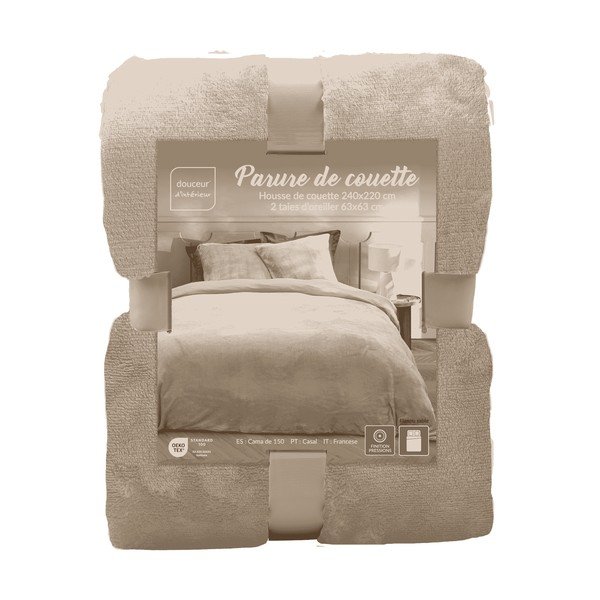 Lenjerie de pat bej din microflanel pentru pat dublu/extinsă cu 3 piese 240x220 cm Flanou – douceur d'intérieur-image-3