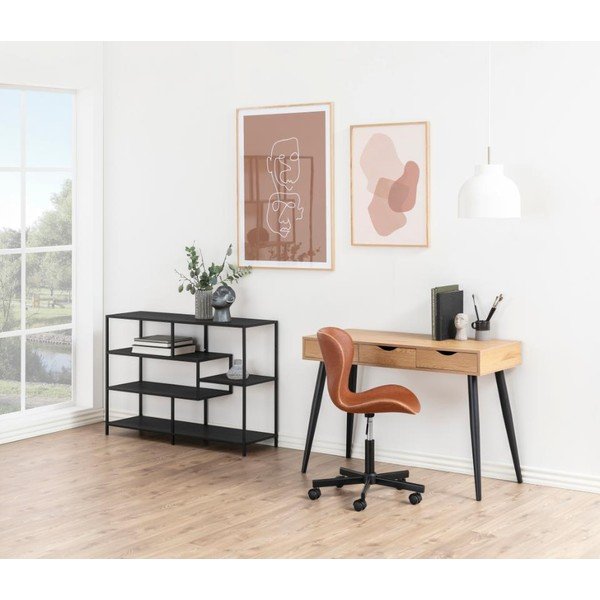 Bibliotecă neagră cu aspect de lemn de frasin 114x78 cm Seaford – Actona-image-1