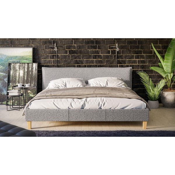 Pat matrimonial gri cu tăblie și  somieră 180x200 cm Tina – Ropez-image-1