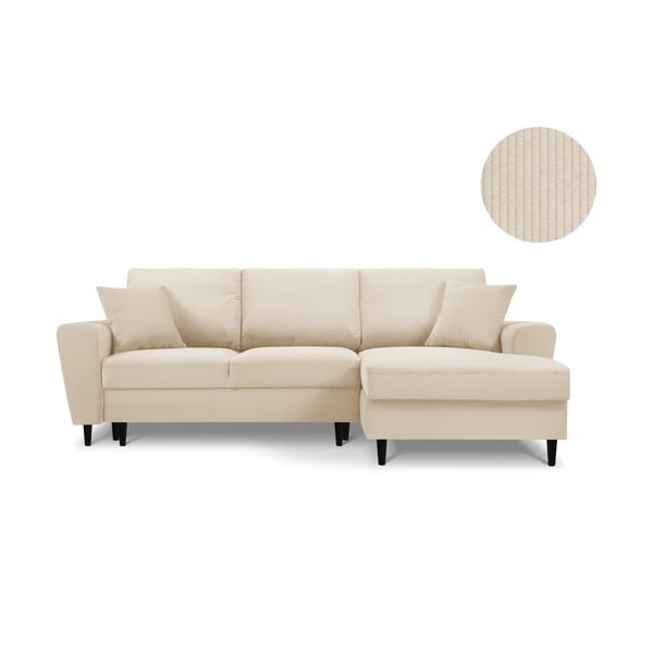 Colțar din catifea cu șezlong pe partea dreaptă Kooko Home Jazz, bej