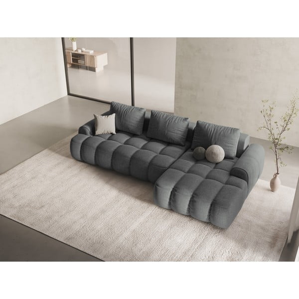 Colțar gri extensibil/cu spațiu de depozitare (cu colț pe partea dreaptă/cu șezlong) Linz – Cosmopolitan Design-image-1