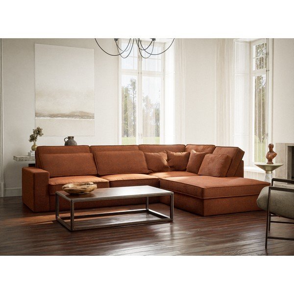 Colțar arămiu cu tapițerie din chenille (cu colț pe partea dreaptă/în formă de ”L”) Kirou – Maison de Rêve-image-1