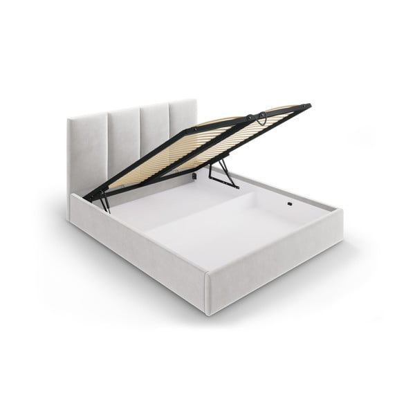 Pat matrimonial 160x200 cm gri deschis tapițat cu spațiu de depozitare cu somieră Juniper – Mazzini Beds-image-3