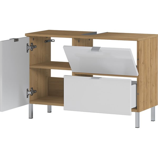 Dulap sub chiuvetă în decor de stejar Germania Mauresa, lățime 80 cm, alb-image-3