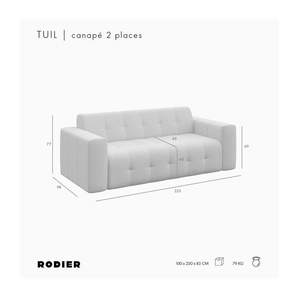 Canapea gri cu tapițerie din catifea 223 cm Tuil – Rodier-image-4