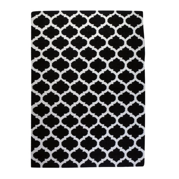 Covor de lână Geometry Guilloche White & Black, 160x230 cm
