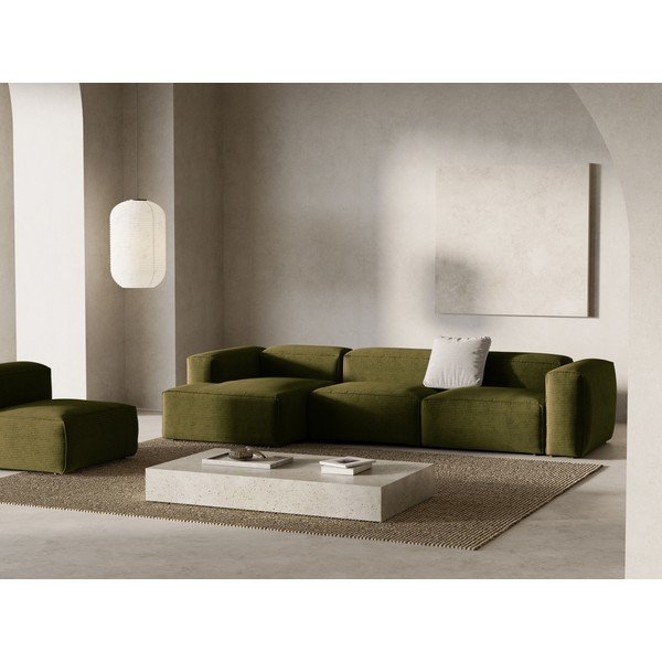 Colțar verde cu tapițerie din catifea reiată  (cu colț pe partea stângă/cu șezlong) Bergamo – Cosmopolitan Design-image-1