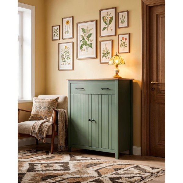 Comodă verde/în culoare naturală înaltă din lemn masiv de pin 90x110 cm Miranda – Marckeric-image-1