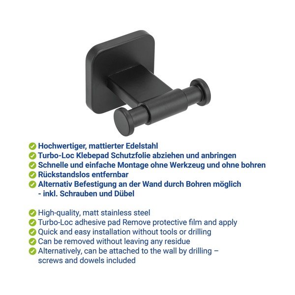 Cârlig negru mat autoadeziv din oțel inoxidabil Porto – Wenko-image-2
