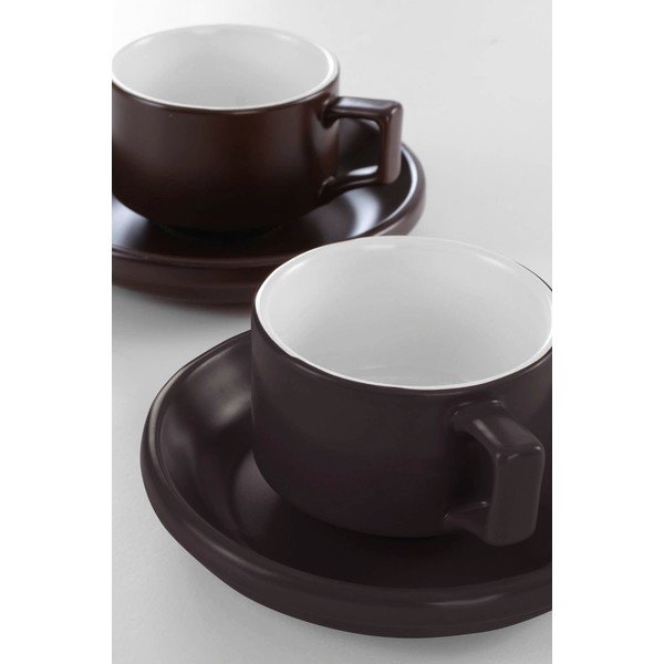Cești maro 4 buc. cu farfurioară din ceramică 300 ml Thelma – Jotex-image-3