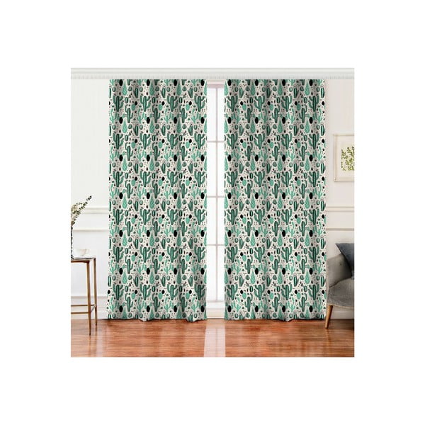 Set 2 draperii cu amestec de bumbac Minimalist Home World, 140 x 260 cm, verde - alb