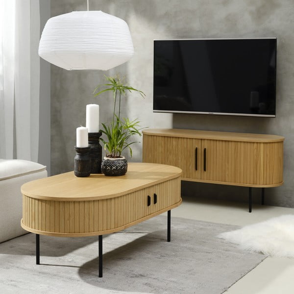 Măsuță de cafea în culoare naturală cu aspect de lemn de stejar 60x120 cm Nola – Unique Furniture-image-1