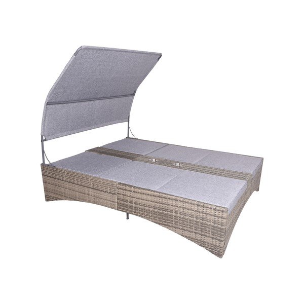 Șezlong de grădină gri din metal și ratan artificial cu două locuri Pescara – Garden Pleasure