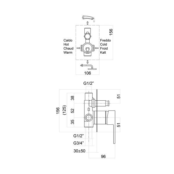 Baterie argintiu-lucios pentru duș încastrată (2 ieșiri) Latus – Sapho-image-1