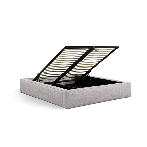 Pat matrimonial bej tapițat cu spațiu de depozitare cu somieră 160x200 cm Simon – Micadoni -image-3