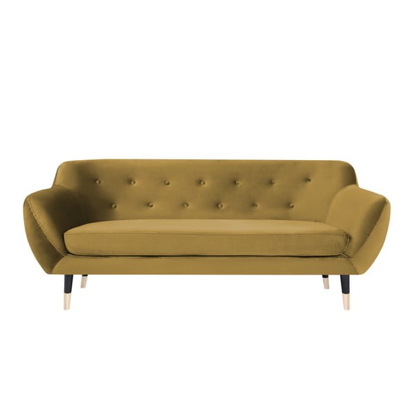 Canapea cu picioare negre Mazzini Sofas AMELIE, galben muștar, 188 cm