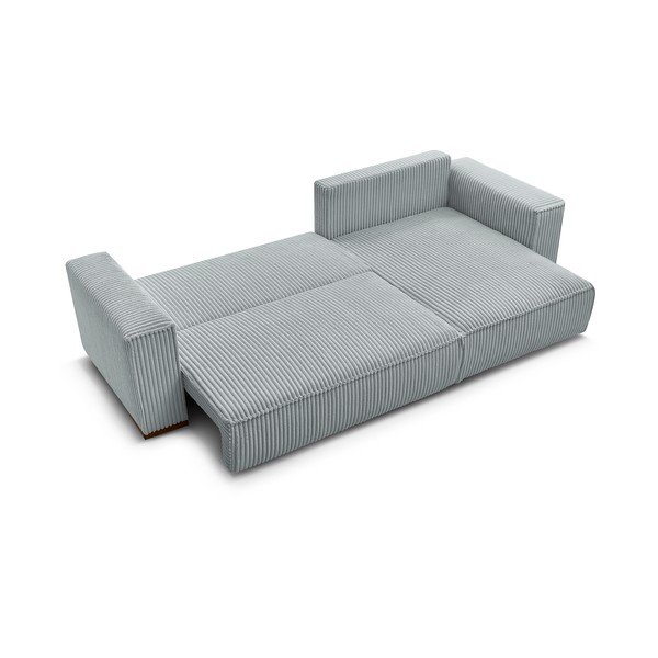 Colțar gri deschis extensibil/cu spațiu de depozitare cu tapițerie din catifea reiată Chelsea – Bobochic Paris-image-4
