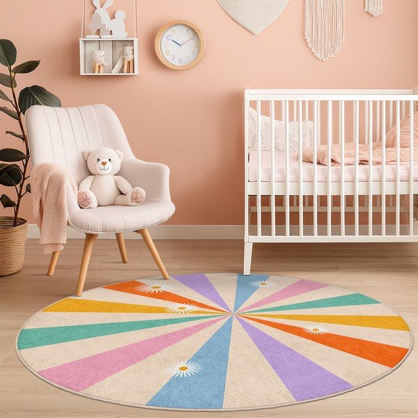 Covor pentru copii lavabil ø150 cm Rainbow Daisy – Mila Home-image-3
