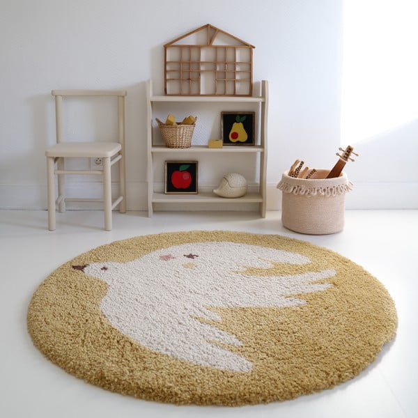 Covor pentru copii galben ocru ø120 cm Bohemian Bird Miel – Nattiot-image-1
