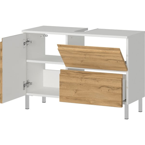 Dulap alb sub chiuvetă cu aspect de stejar 80x56 cm Torrance - Germania-image-3