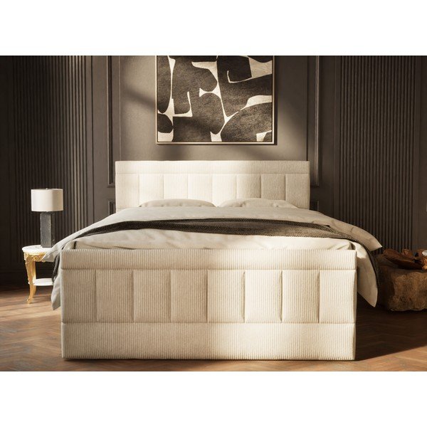Pat boxspring bej cu spațiu de depozitare 160x200 cm Caya – Maison de Rêve-image-4