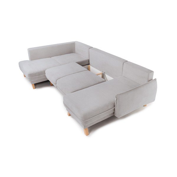 Colțar gri deschis extensibil/cu spațiu de depozitare cu tapițerie din catifea reiată  (cu colț pe partea stângă/în formă de "U") Tori – Bonami Selection-image-2