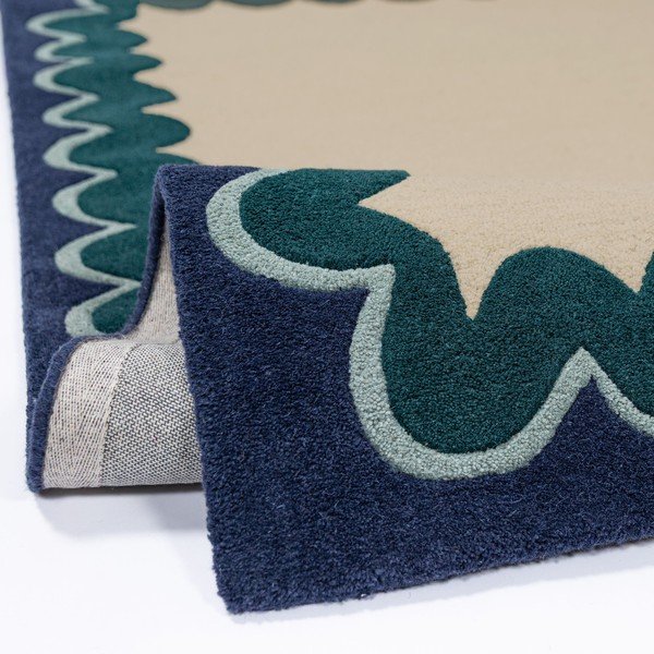 Covor tip traversă în culoare naturală/albastru-verde țesut manual din lână 80x230 cm Wiggle Wool – Flair Rugs-image-4