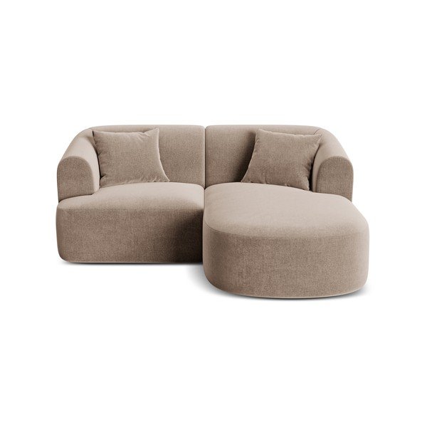 Colțar maro deschis cu tapițerie din catifea (cu colț pe partea dreaptă/cu șezlong) Campi – Cosmopolitan Design