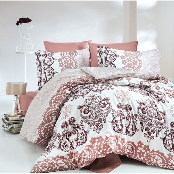 Set lenjerie de pat din bumbac pentru pat de o persoană Deluxe Satin Daisy, 160 x 220 cm
