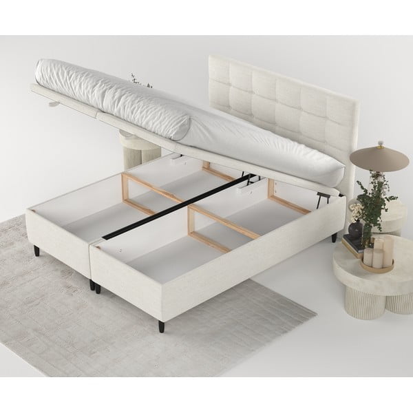 Pat matrimonial crem tapițat cu spațiu de depozitare 160x200 cm Senses – Maison de Rêve-image-2