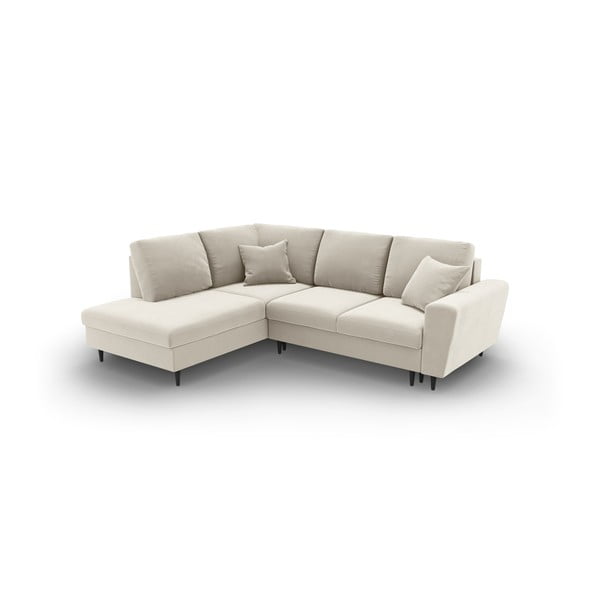 Colțar bej extensibil, cu spațiu de depozitare cu tapițerie din catifea (cu colț pe partea stângă-în formă de ”L”) Kyoto – Cosmopolitan Design-image-1