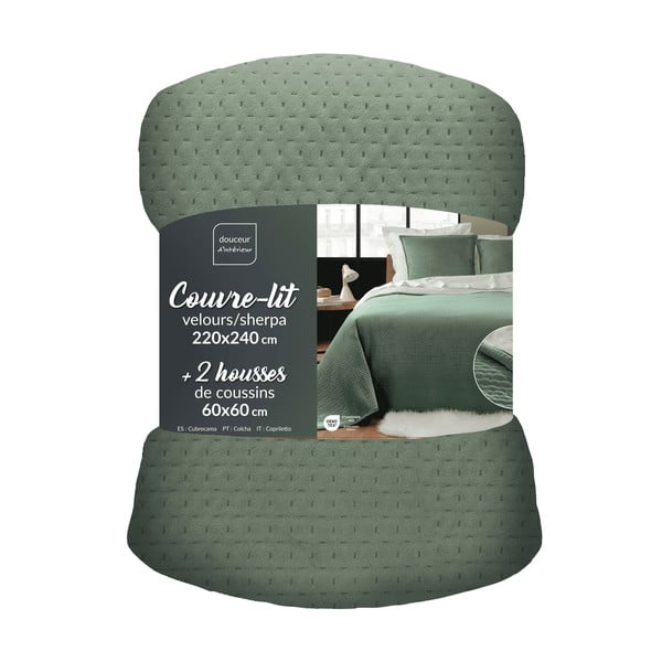 Set cuvertură și față de pernă verde din sherpa 220x240 cm Mylene – douceur d'intérieur-image-3