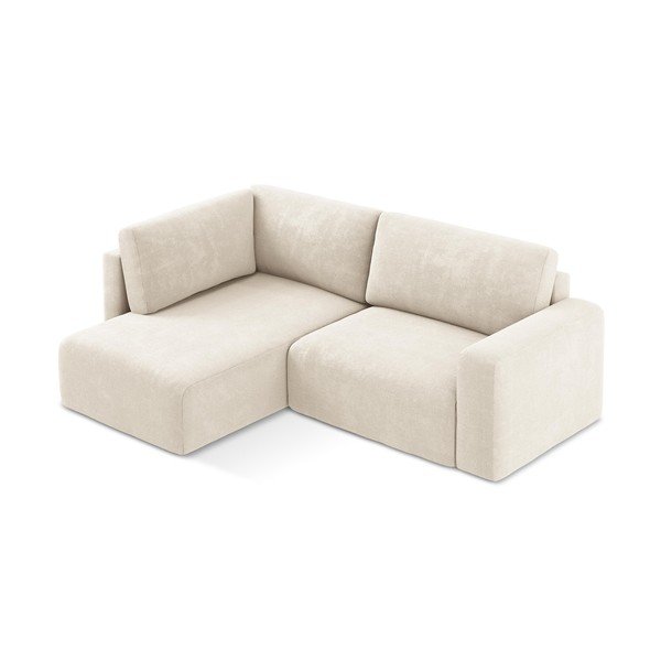 Colțar crem extensibil/cu spațiu de depozitare cu tapițerie din chenille (cu colț pe partea stângă/în formă de ”L”) Kona – Makamii-image-3