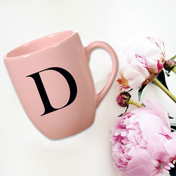 Cană din ceramică Vivas Letter D, 330 ml, roz
